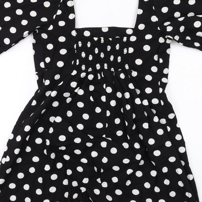 Miss Selfridge Womens Black Polka Dot Cotton A-Line Size 8 Square Neck Pullover