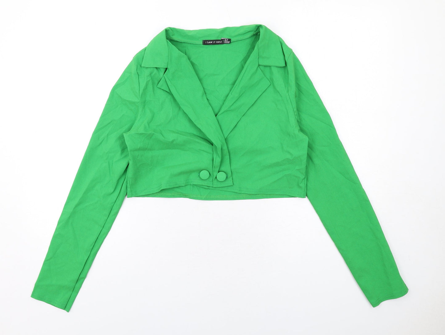 I SAW IT FIRST Womens Green Viscose Cropped Blouse Size 10 Collared