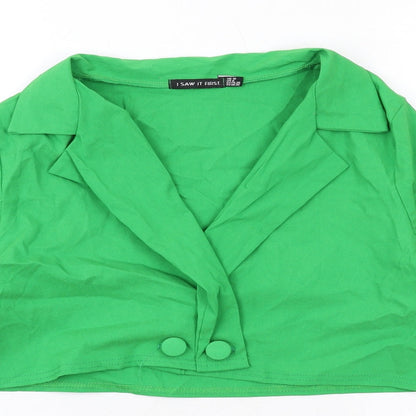 I SAW IT FIRST Womens Green Viscose Cropped Blouse Size 10 Collared