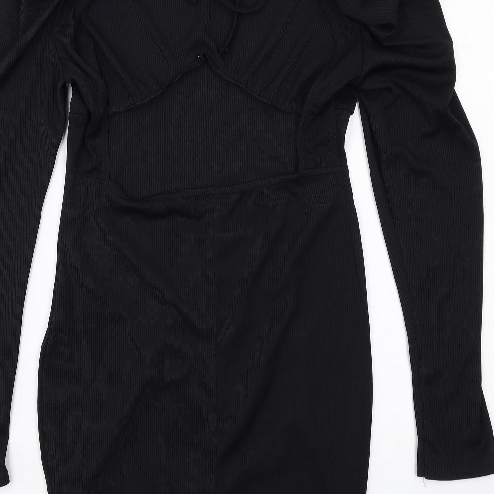 Pink Vanilla Womens Black Polyester Mini Size 10 Boat Neck Pullover - Ribbed