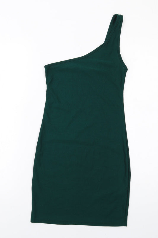 PRETTYLITTLETHING Womens Green Polyester Mini Size 4 One Shoulder Pullover