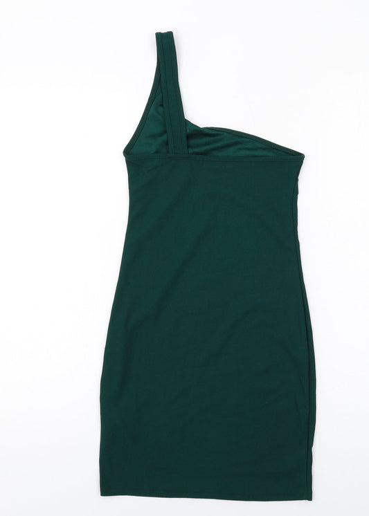 PRETTYLITTLETHING Womens Green Polyester Mini Size 4 One Shoulder Pullover