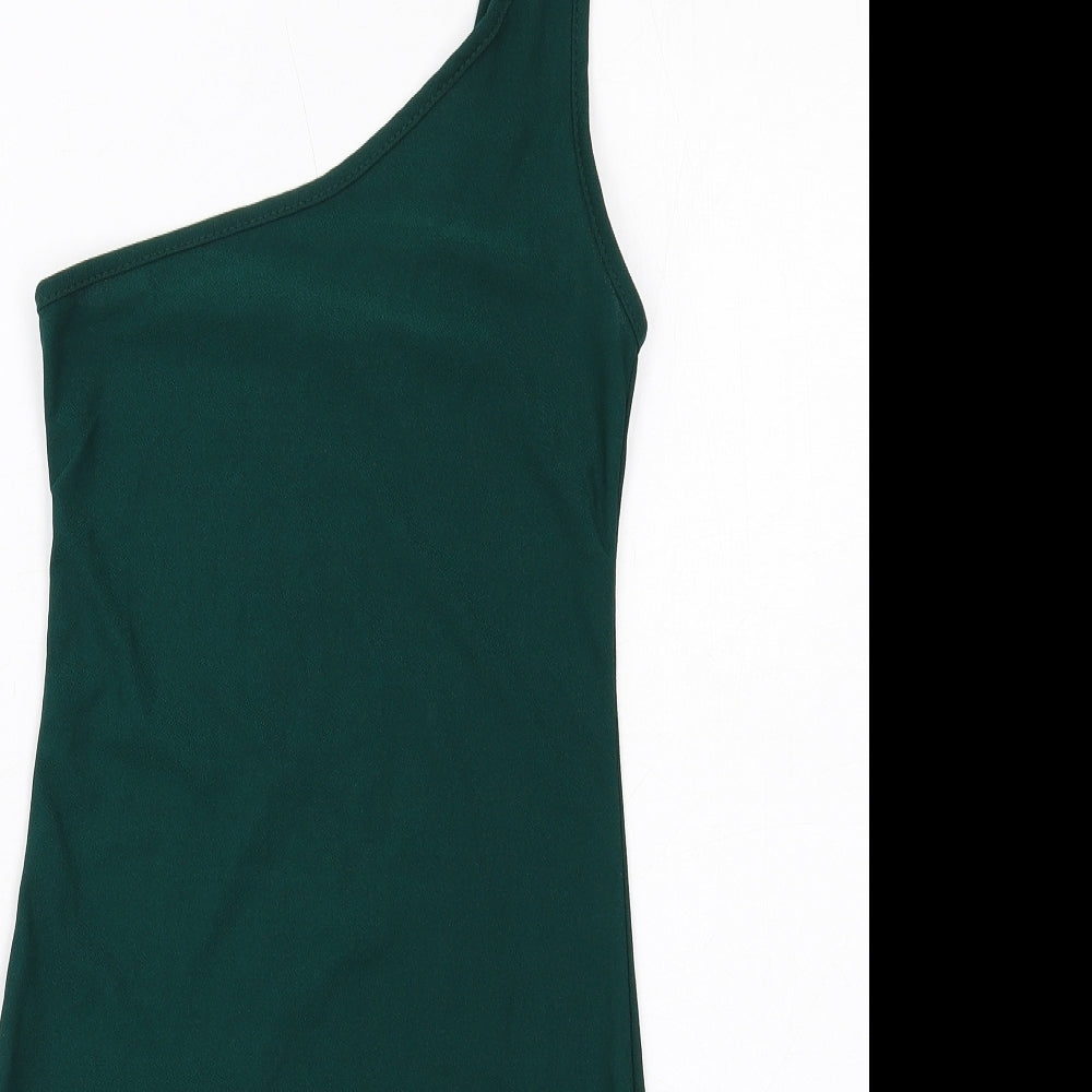 PRETTYLITTLETHING Womens Green Polyester Mini Size 4 One Shoulder Pullover