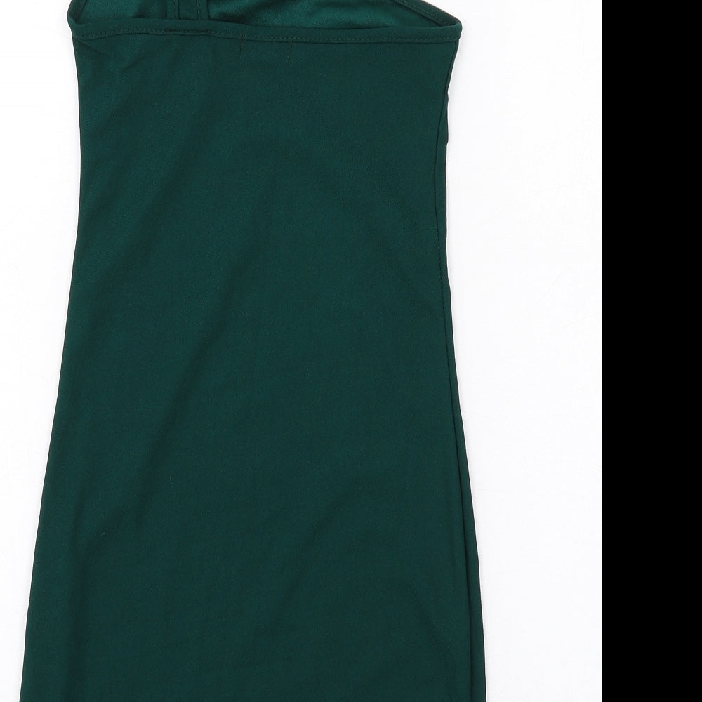 PRETTYLITTLETHING Womens Green Polyester Mini Size 4 One Shoulder Pullover