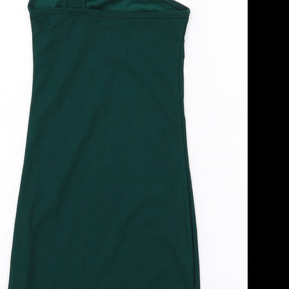 PRETTYLITTLETHING Womens Green Polyester Mini Size 4 One Shoulder Pullover