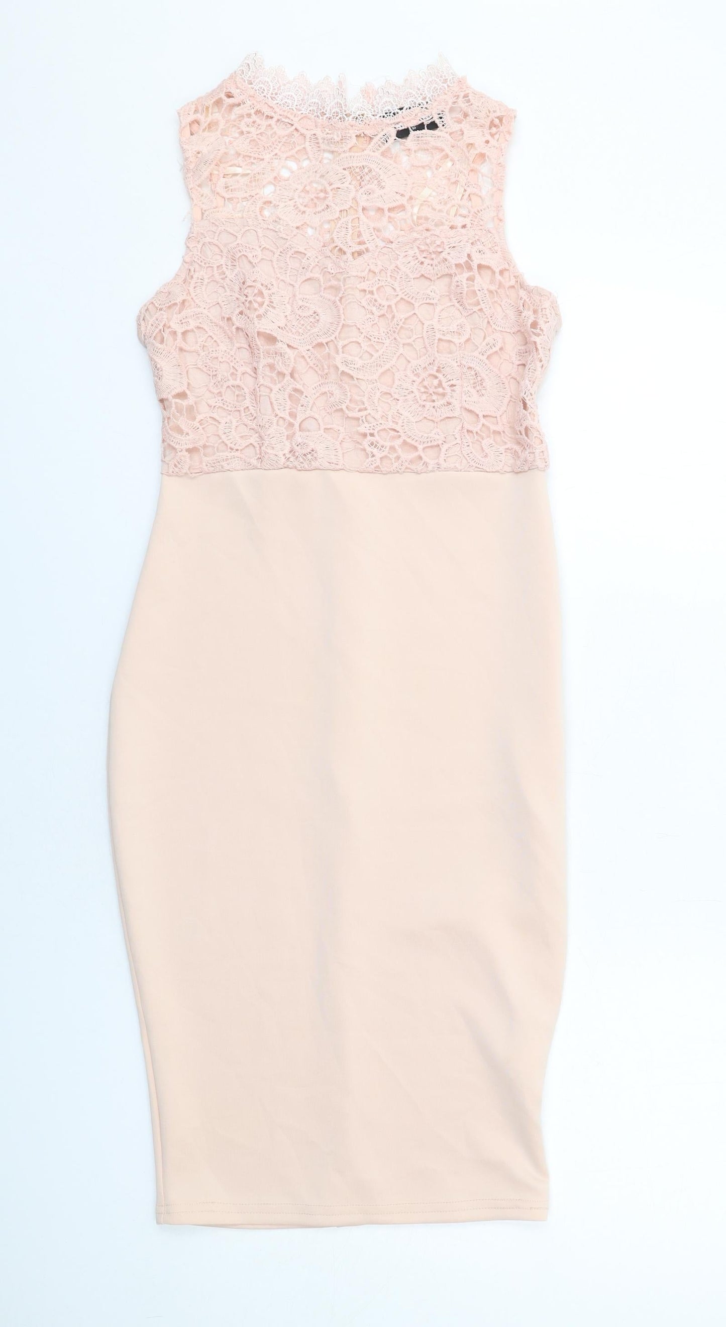 AX Paris Womens Pink Polyester Shift Size 10 Round Neck Zip - Lace Details