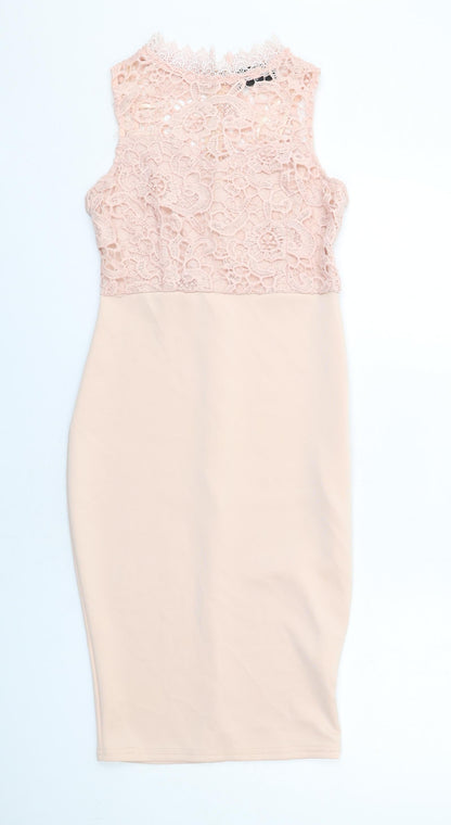 AX Paris Womens Pink Polyester Shift Size 10 Round Neck Zip - Lace Details