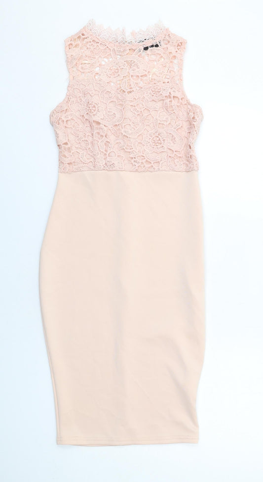 AX Paris Womens Pink Polyester Shift Size 10 Round Neck Zip - Lace Details