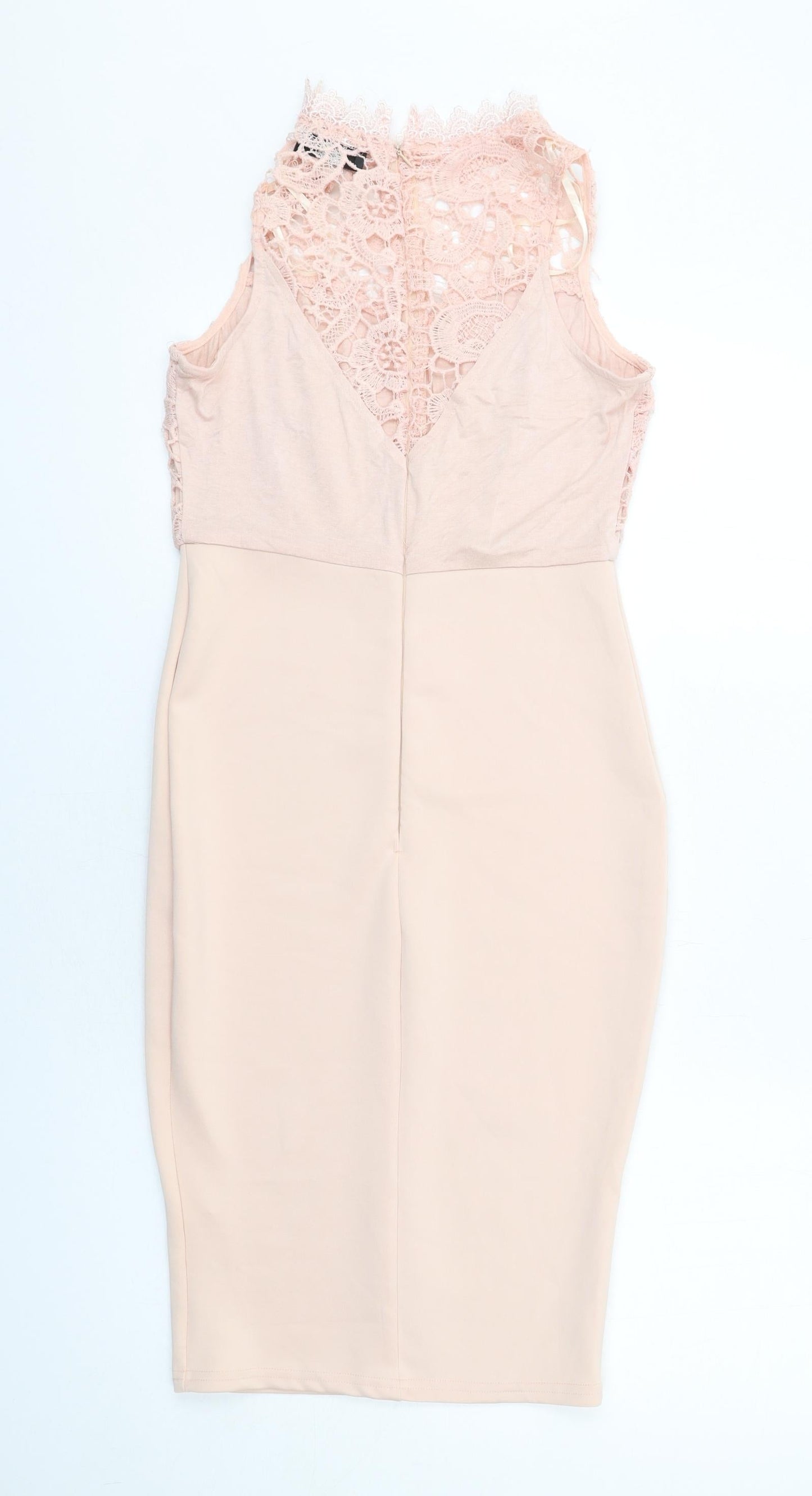 AX Paris Womens Pink Polyester Shift Size 10 Round Neck Zip - Lace Details