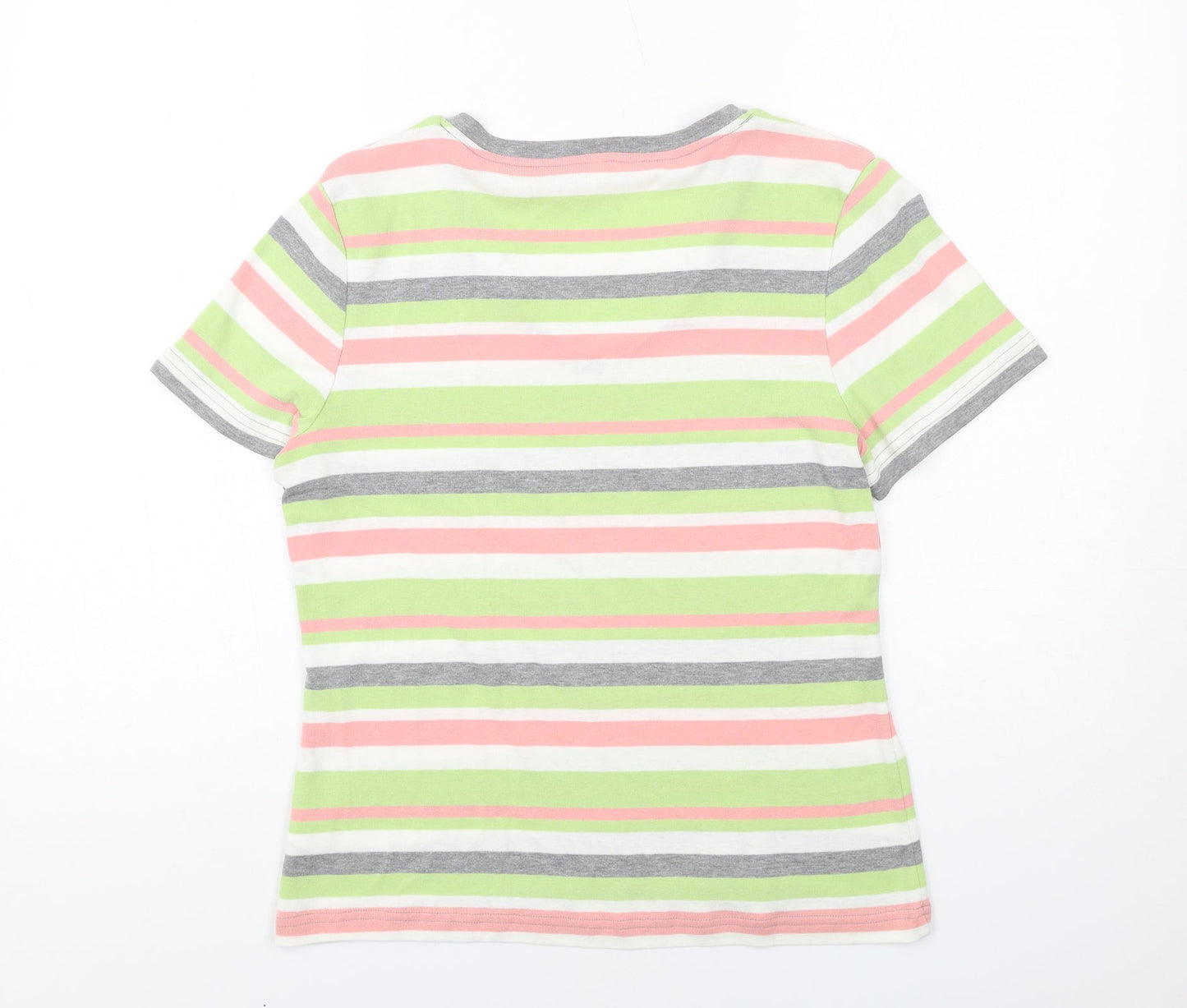 Bonmarché Womens Multicoloured Striped Polyester Basic T-Shirt Size M V-Neck