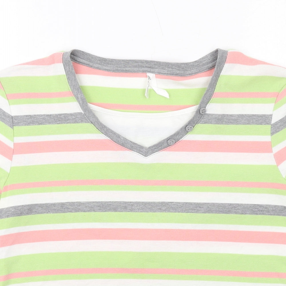 Bonmarché Womens Multicoloured Striped Polyester Basic T-Shirt Size M V-Neck