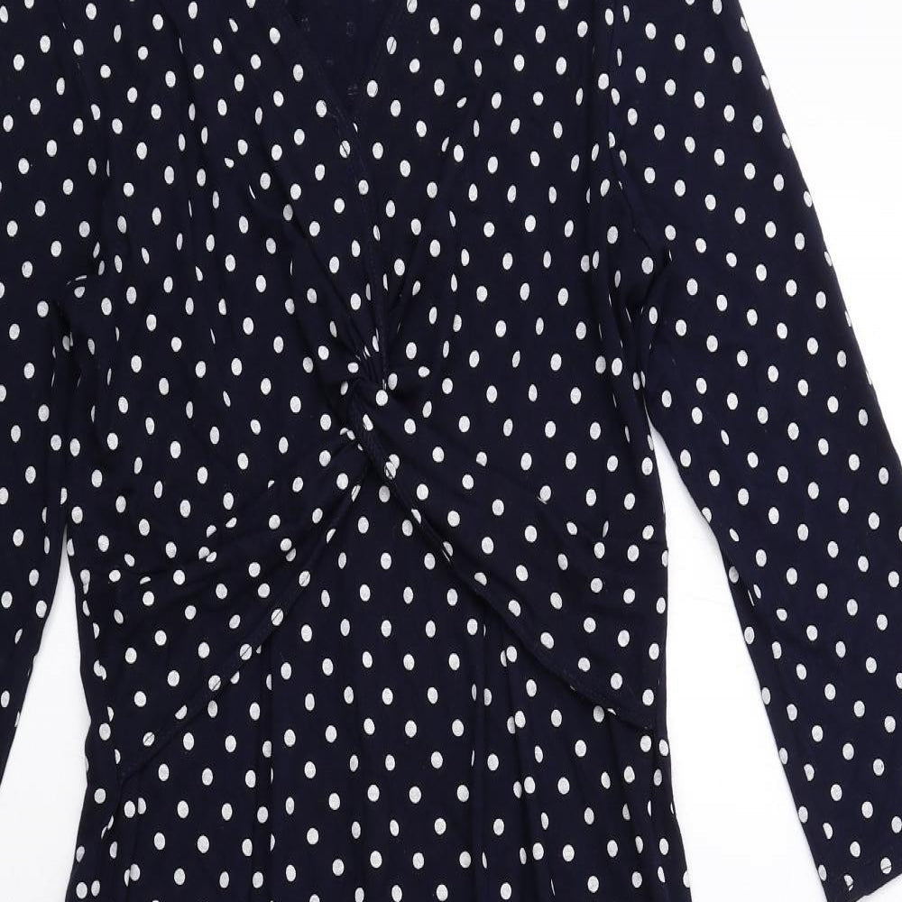 Karen Gillan Womens Blue Polka Dot Viscose A-Line Size XS V-Neck Pullover