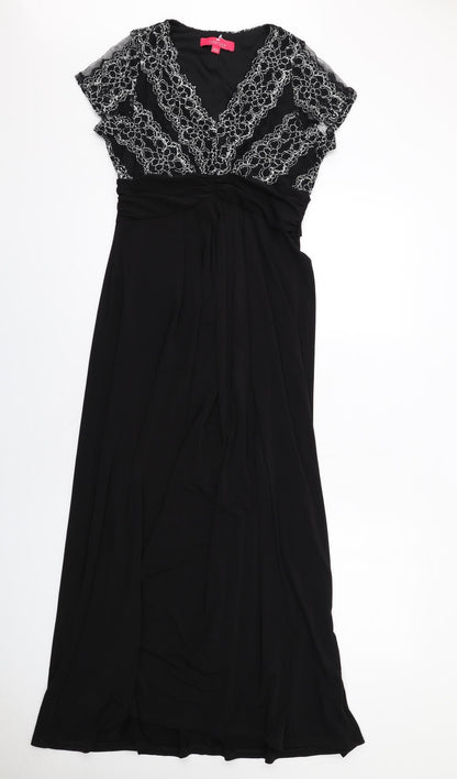 Together Womens Black Geometric Polyester Maxi Size 10 V-Neck Pullover