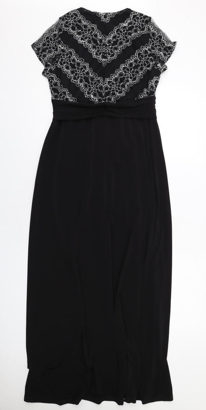 Together Womens Black Geometric Polyester Maxi Size 10 V-Neck Pullover