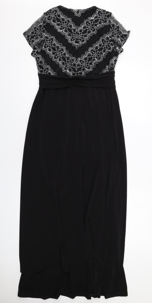 Together Womens Black Geometric Polyester Maxi Size 10 V-Neck Pullover
