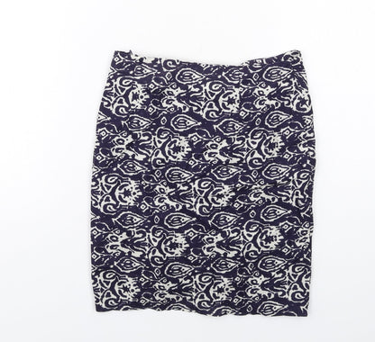 H&M Womens Blue Geometric Cotton A-Line Skirt Size 4 Zip