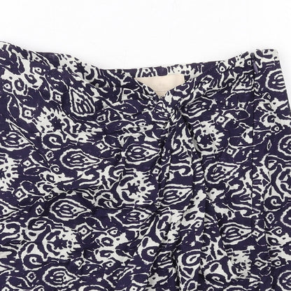 H&M Womens Blue Geometric Cotton A-Line Skirt Size 4 Zip