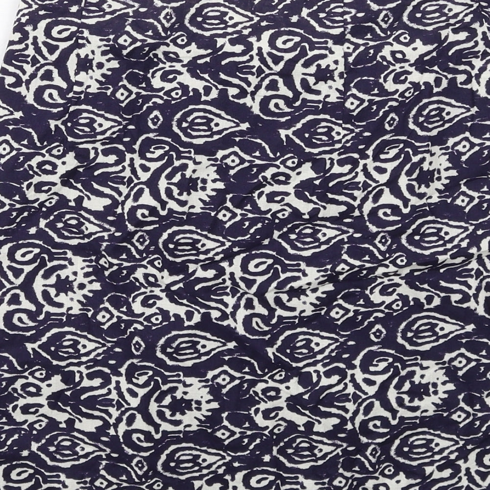 H&M Womens Blue Geometric Cotton A-Line Skirt Size 4 Zip