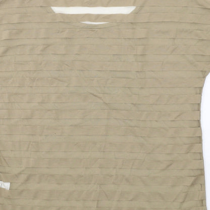 Bongo Womens Beige Striped Polyester Basic T-Shirt Size L Boat Neck - Owl