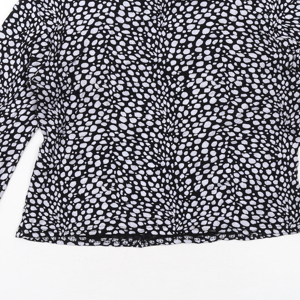 Boohoo Womens Black Animal Print Viscose Basic Blouse Size 10 Mock Neck