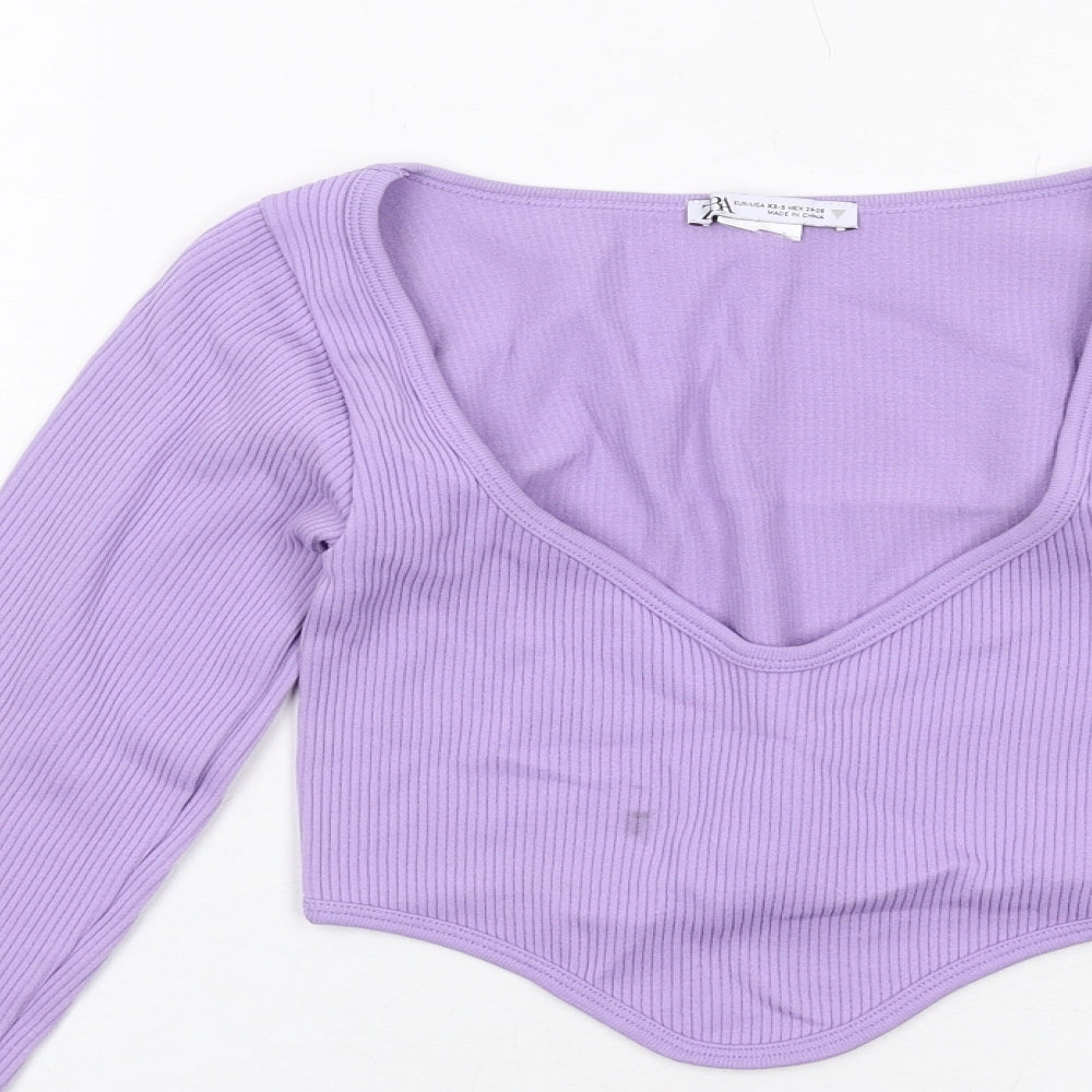 Womens UK Size XS Zara Purple Cropped T-Shirt