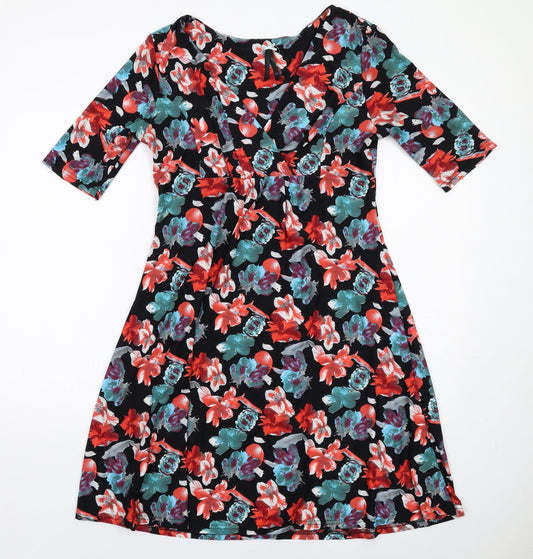 Pistachio Womens Multicoloured Floral Polyester A-Line Size M V-Neck Pullover