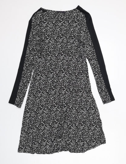 Marks and Spencer Womens Black Geometric Polyester A-Line Size 12 Round Neck Pullover