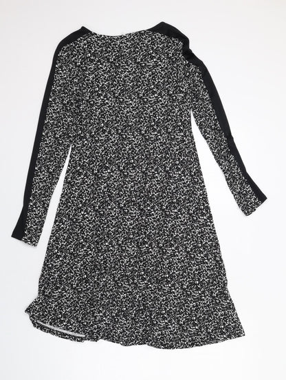 Marks and Spencer Womens Black Geometric Polyester A-Line Size 12 Round Neck Pullover