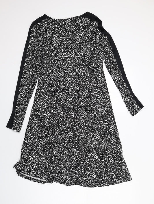Marks and Spencer Womens Black Geometric Polyester A-Line Size 12 Round Neck Pullover