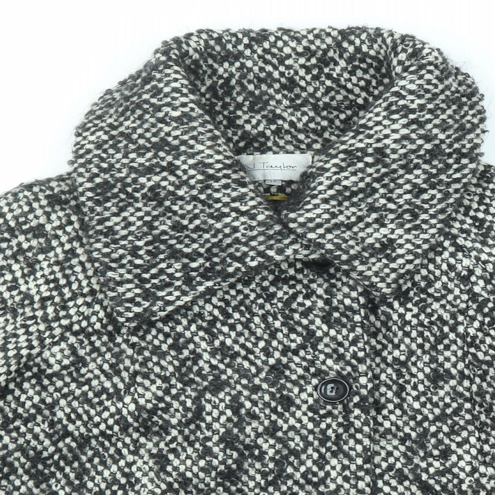 J.Taylor Womens Black Geometric Jacket Size 14 Button