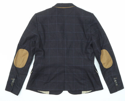 Zara Womens Blue Check Viscose Jacket Suit Jacket Size L