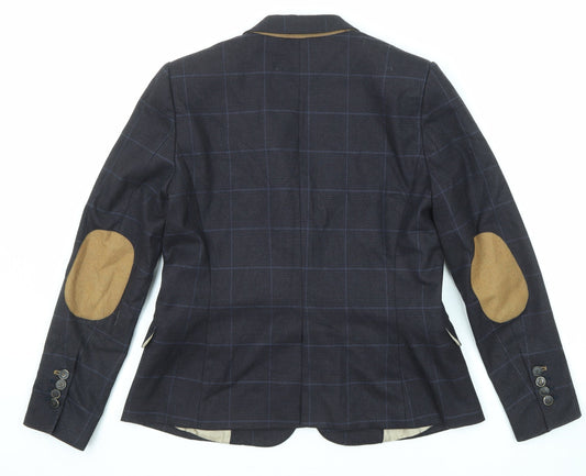 Zara Womens Blue Check Viscose Jacket Suit Jacket Size L