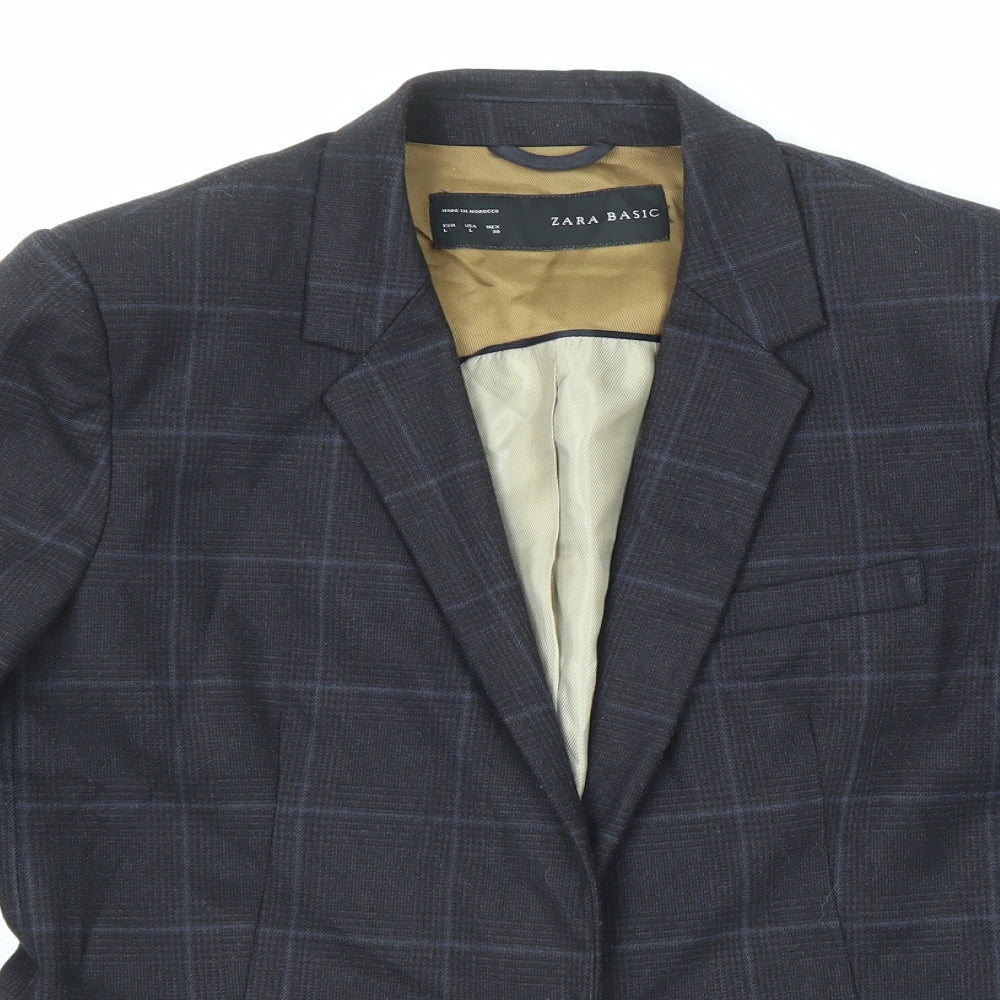 Zara Womens Blue Check Viscose Jacket Suit Jacket Size L