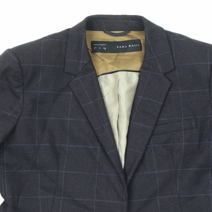 Zara Womens Blue Check Viscose Jacket Suit Jacket Size L