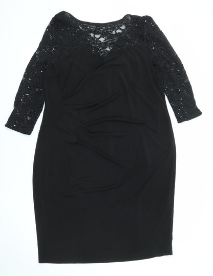 Planet Womens Black Polyester Shift Size 18 Round Neck Pullover - Lace Details