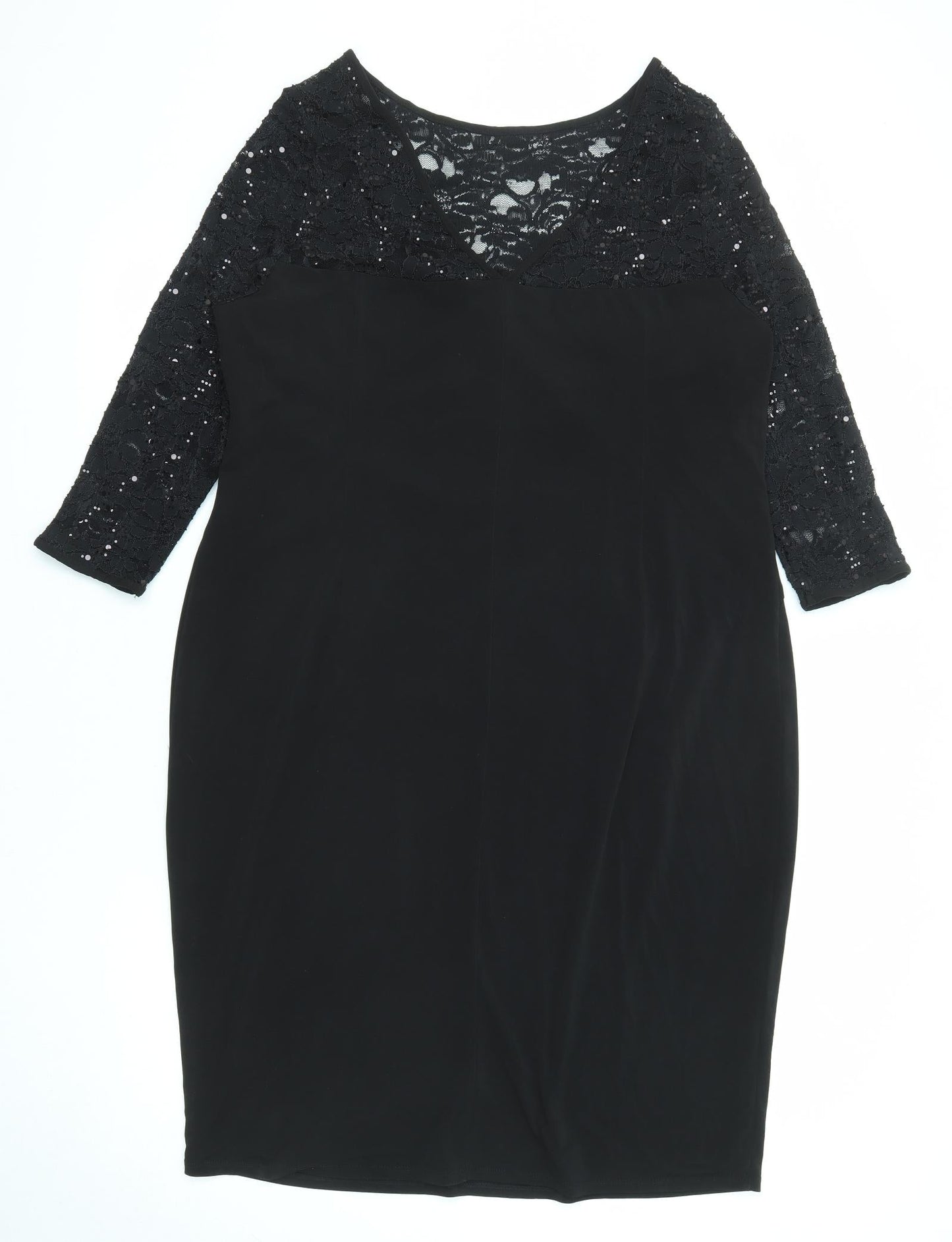 Planet Womens Black Polyester Shift Size 18 Round Neck Pullover - Lace Details