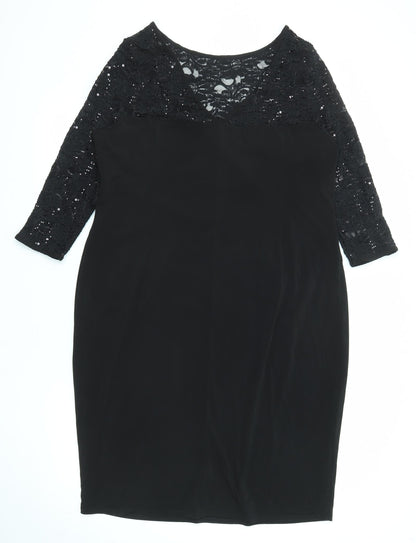 Planet Womens Black Polyester Shift Size 18 Round Neck Pullover - Lace Details