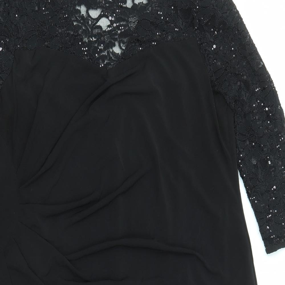 Planet Womens Black Polyester Shift Size 18 Round Neck Pullover - Lace Details