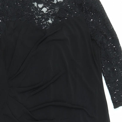 Planet Womens Black Polyester Shift Size 18 Round Neck Pullover - Lace Details