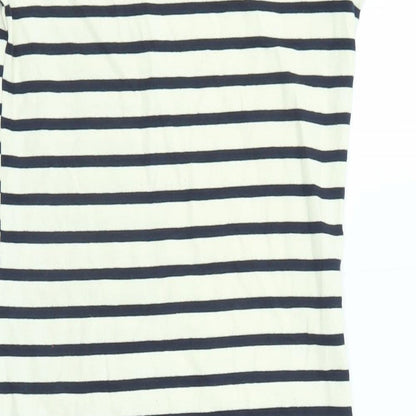 Monteau Womens Beige Striped Cotton T-Shirt Dress Size M Round Neck Pullover - Crochet Detail