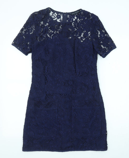 French Connection Womens Blue Polyamide A-Line Size 10 Round Neck Zip