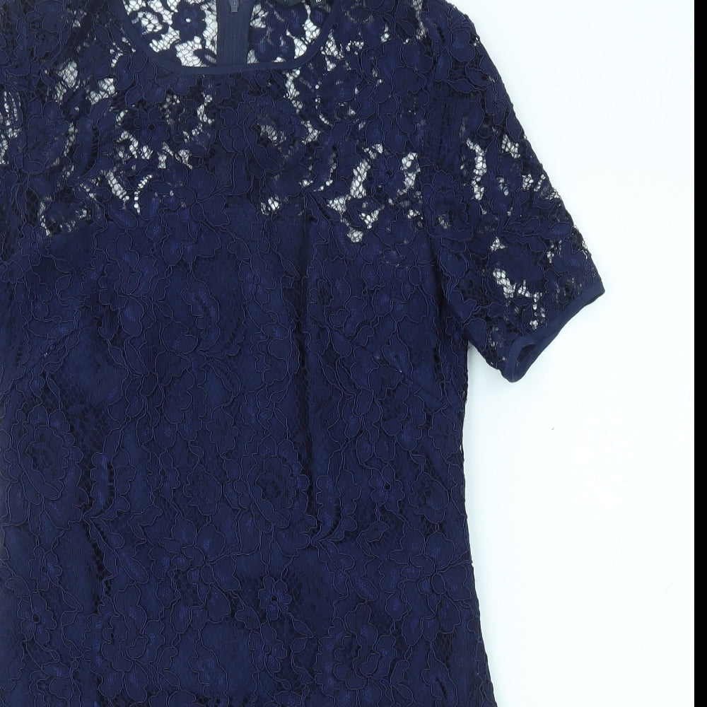 French Connection Womens Blue Polyamide A-Line Size 10 Round Neck Zip