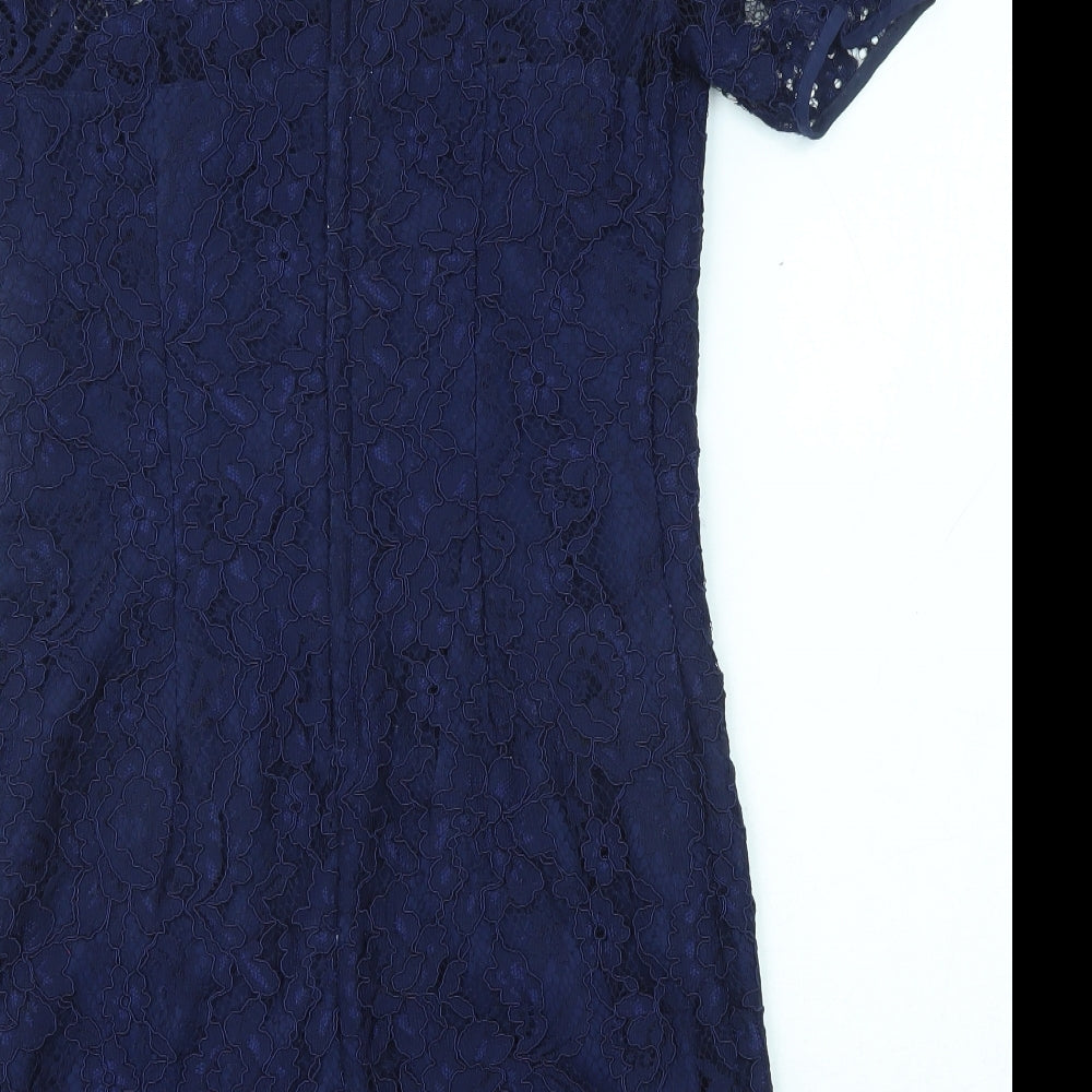 French Connection Womens Blue Polyamide A-Line Size 10 Round Neck Zip