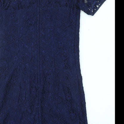 French Connection Womens Blue Polyamide A-Line Size 10 Round Neck Zip