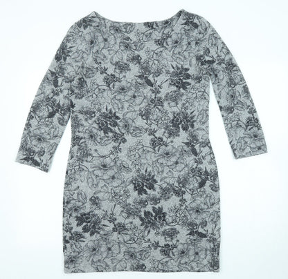Marks and Spencer Womens Grey Floral Polyester Shift Size 10 Round Neck Pullover