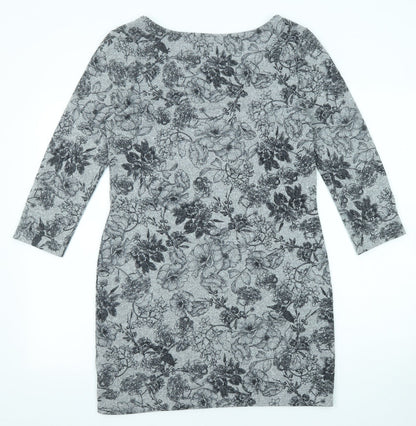 Marks and Spencer Womens Grey Floral Polyester Shift Size 10 Round Neck Pullover