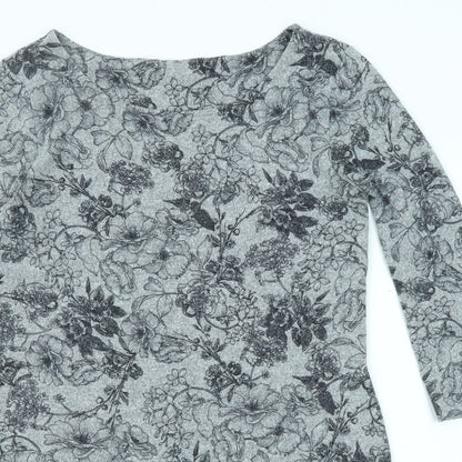 Marks and Spencer Womens Grey Floral Polyester Shift Size 10 Round Neck Pullover