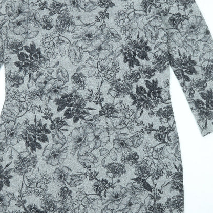 Marks and Spencer Womens Grey Floral Polyester Shift Size 10 Round Neck Pullover