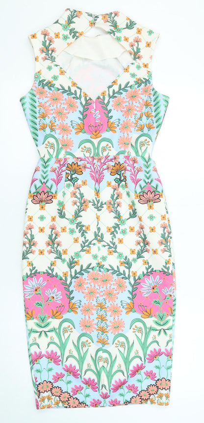ASOS Womens Multicoloured Floral Polyester Shift Size 8 Collared Button