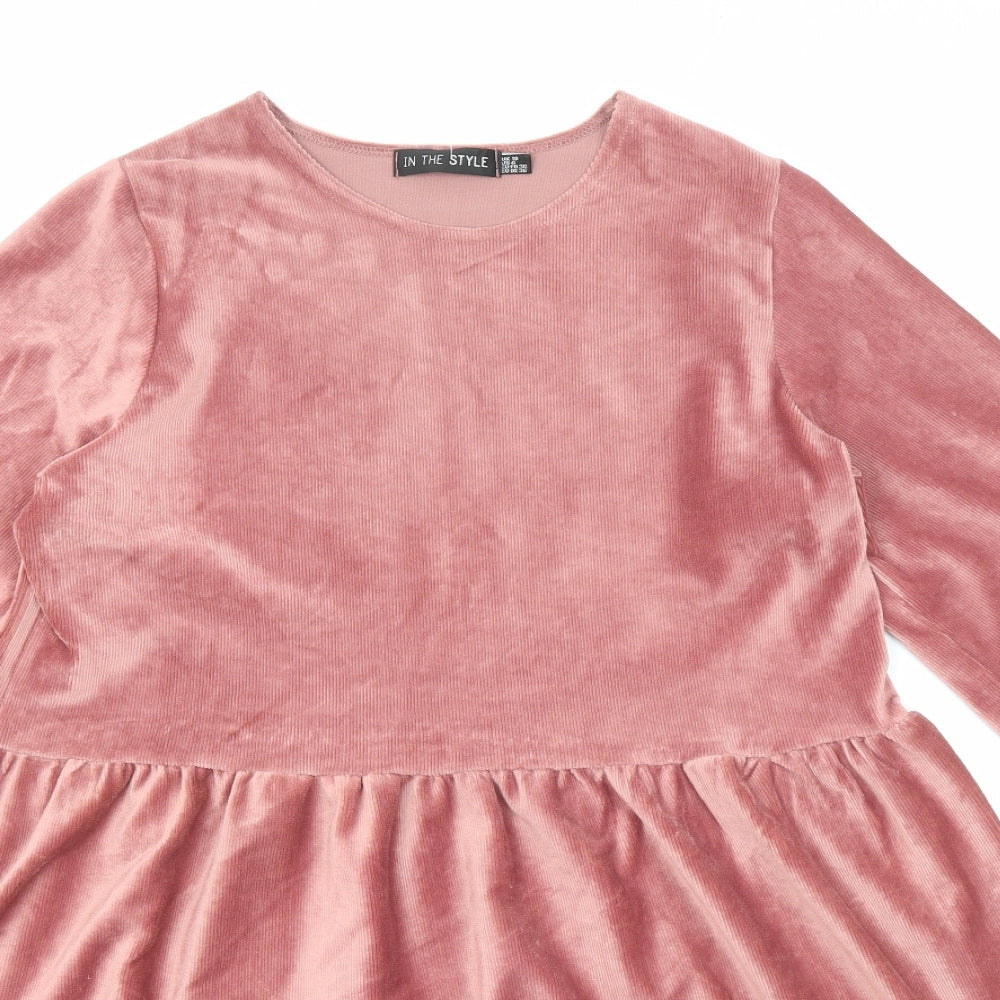 In the Style Womens Pink Polyester A-Line Size 10 Round Neck Pullover